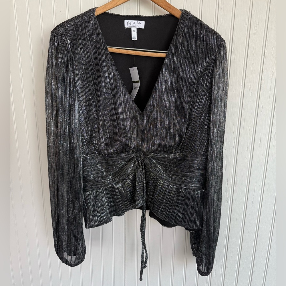 Sofia by Sofia Vergara Black Metallic Top Size 1X